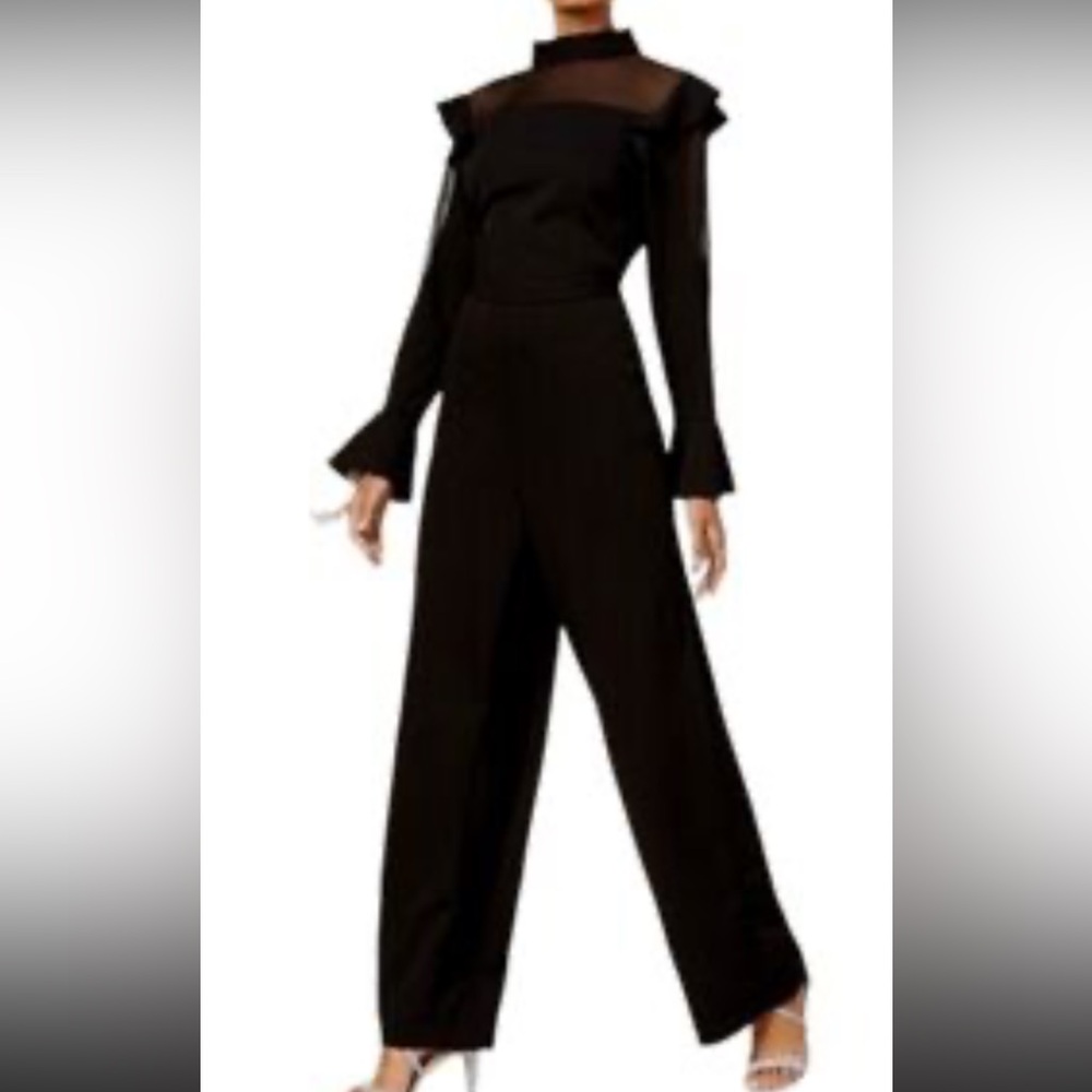 Thalia Sodi Black Sheer Sleeve Jumpsuit